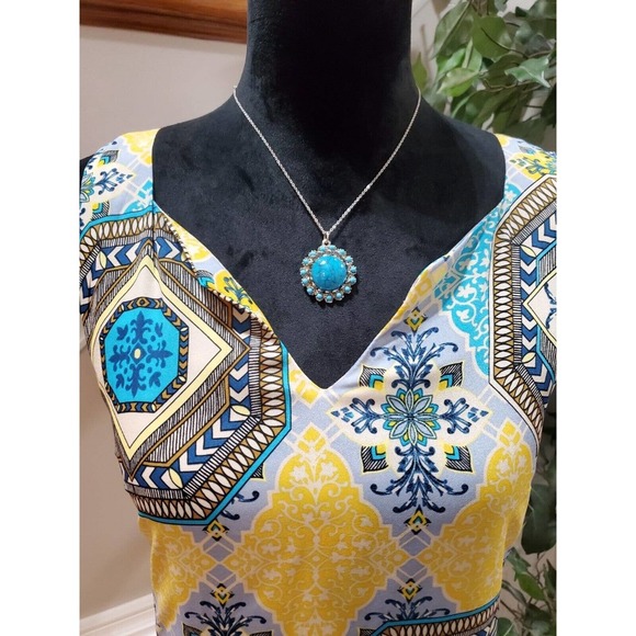 Fab'rik Womens Multi Floral Polyester Sleeveless V Neck Knee Length Dress Small - Picture 12 of 13